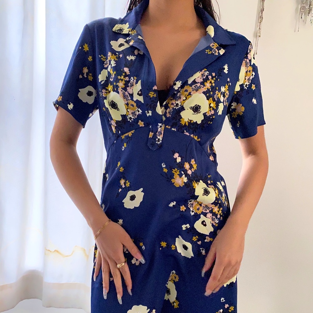 Urban Outfitters Blue Floral Satin Dress